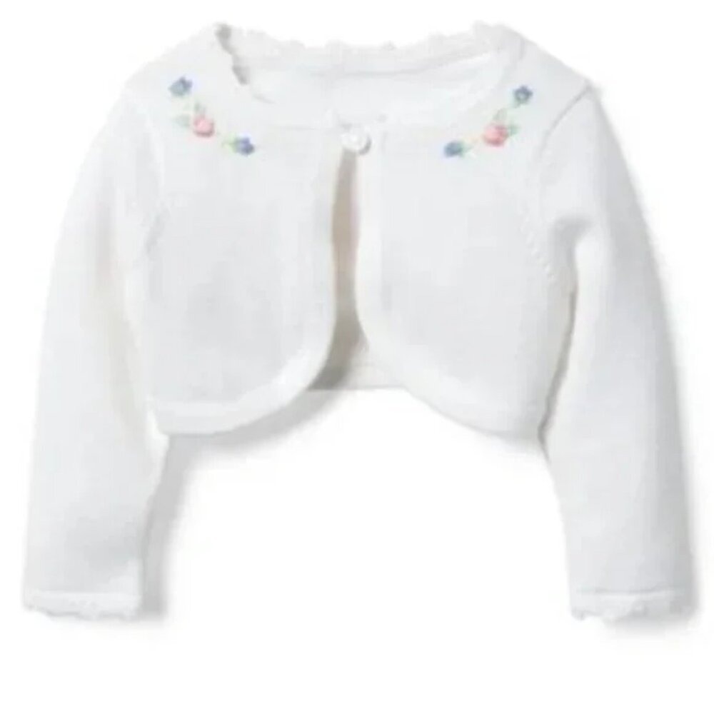 Janie and Jack White Cropped Bloom Cardigan 0-3M